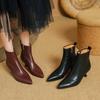 Мода 2024 Осень Зима Женские Ботинки Натуральная Кожа Короткие Ботинки для Женщин Модные Острый Носок Средний Каблук Женская Обувь Современные Ботинки