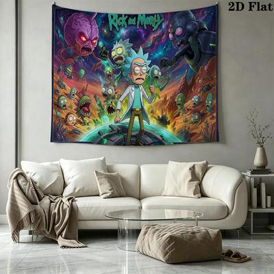 Rick Morty Cartoon Wall Tapestry Aesthetic Wall Hanging Printed Fabric Blanket Decorative Tapestries for Bedroom Living Room Home Decor