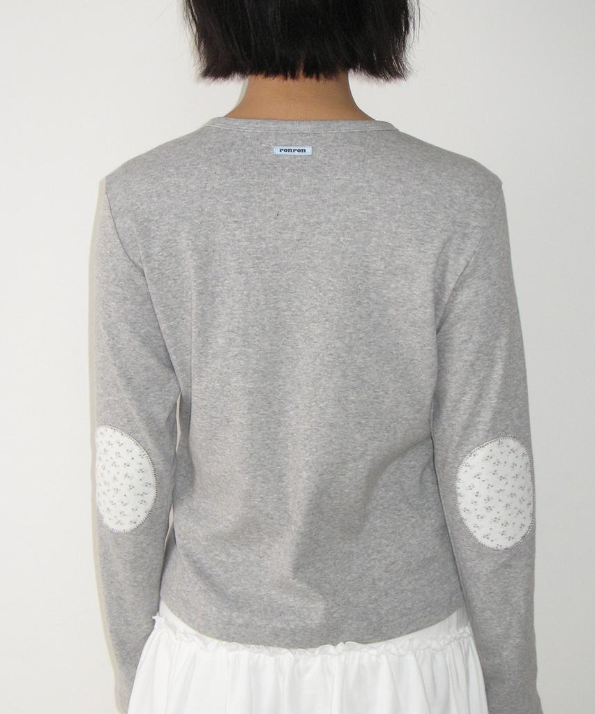 RONRON Floral Elbow Patch Long Sleeve Gray