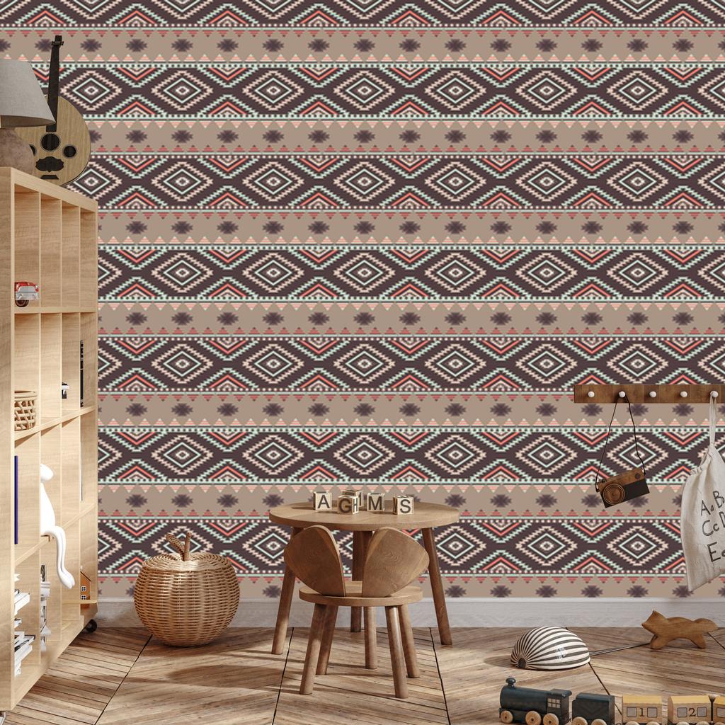 Wallpaper Ethnic Pattern Beige and Gray 50x1000