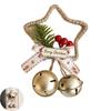 Christmas Jingle Bell Rustic Iron Door Hanging Star Bell with Bow Pine Picks Red Berry for Christmas Wreath Gift Wrapping Craft Home Decor