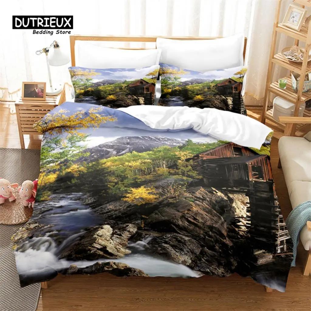 Natural Scenery Bedding Set, 3Pcs Duvet Cover Set, Soft Comfortable Breathable Duvet Cover, For Bedroom Guest Room Decor