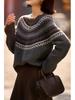 2025 Autumn/Winter Retro Fair Isle Jacquard Round Neck Long Sleeve Sweater