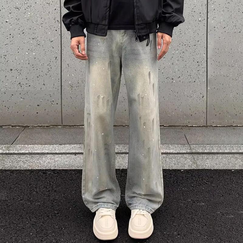 NASA NOAH Men's Ink Splatter Graffiti Straight Jeans