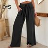 Women Pants Elastic Waist Casual Loose Fit Trousers with Pockets Solid Color Wide Leg Long Pants Work Leisure Wear