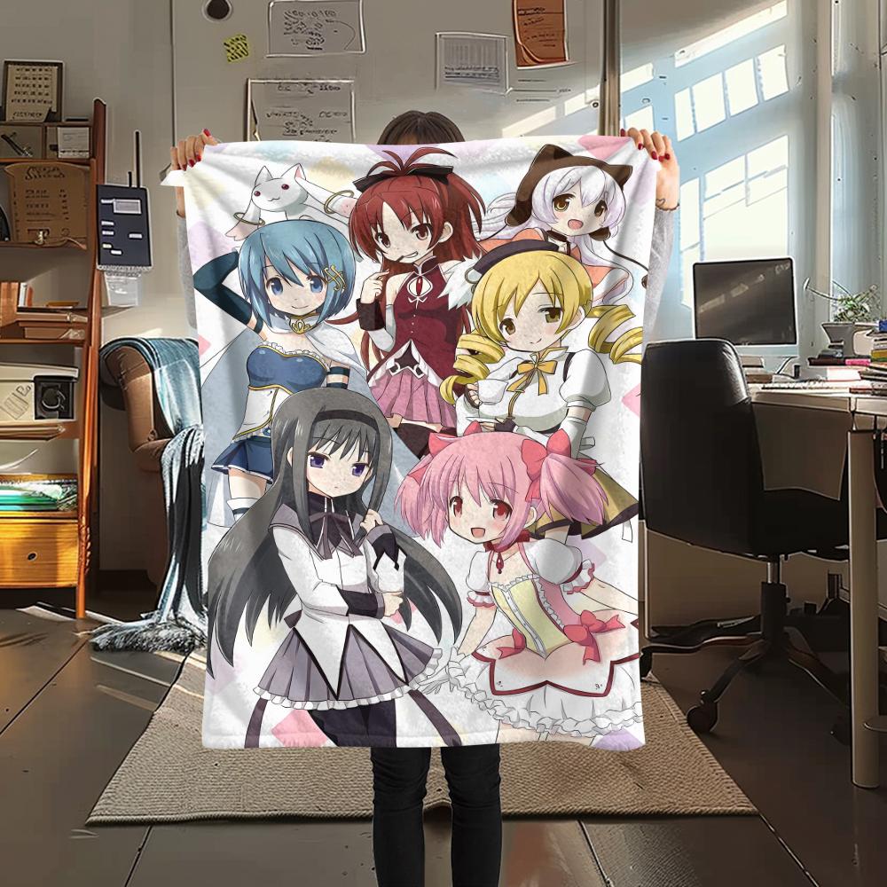 1 шт. Фланелевое одеяло с принтом Puella Magi Madoka Magica, Высокое качество, Для всех сезонов, Декор для дома, Тепло и уют, Идеально для рождественских подарков