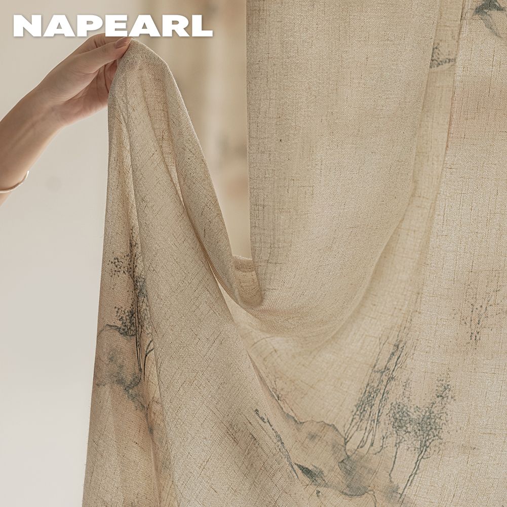 1 шт. NAPEARL Новая прозрачная штора с принтом в стиле китайской живописи, имитация льна, тюль для гостиной, спальни, балкона, окна, домашний декор