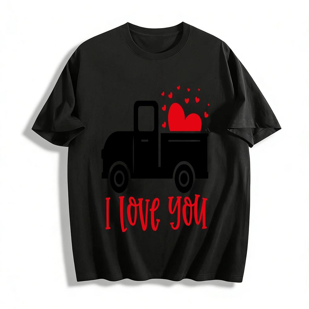 Винтажная футболка с принтом грузовика в форме сердца, тема «Я люблю тебя», повседневная парная футболка, футболка из чистого хлопка