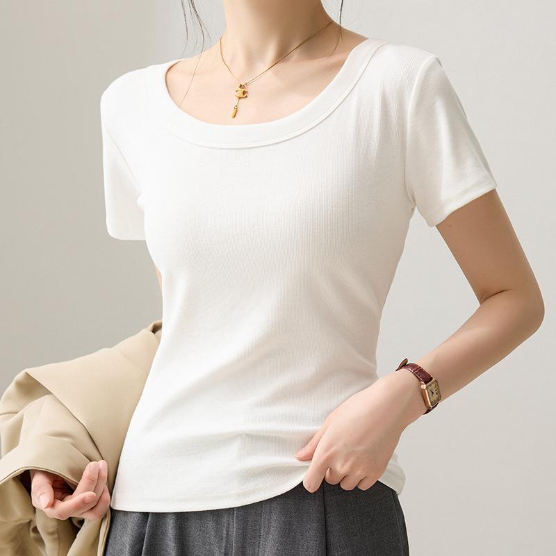 Women Solid Color Round Neck Slim Fit Short Sleeve Casual Basic T Shirt