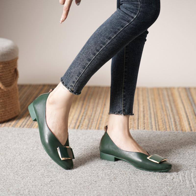Chunky Womens Casual Heels Low Block Heels Faux Leather Square Closed Toe Dress Shoes For Women Slip On Comfortable Wedding Party Office Pumps Shoes