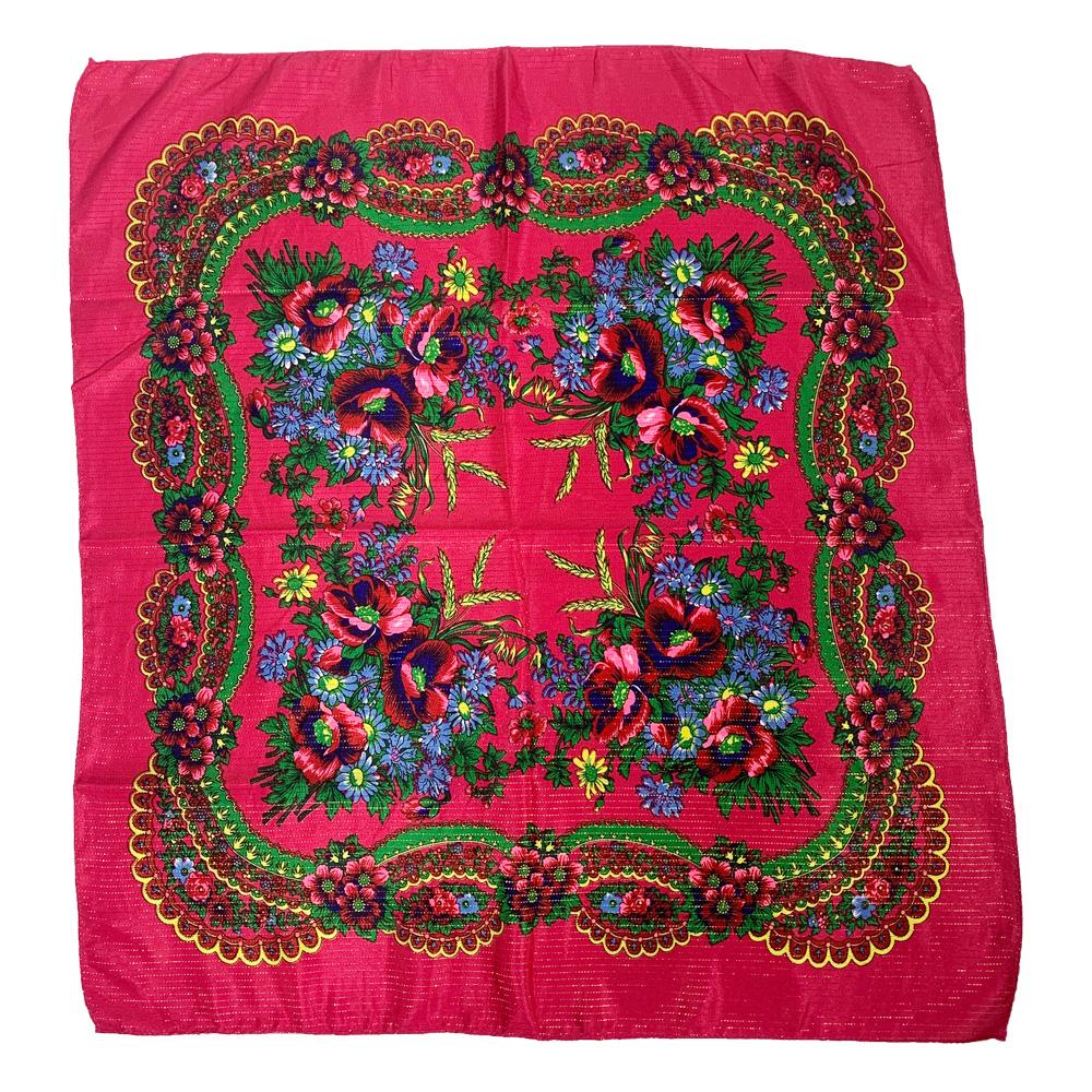 70 см Золотая нить Цветочный принт Русский платок Украинский шаль Бабушка Квадратный бандана Женский головной платок