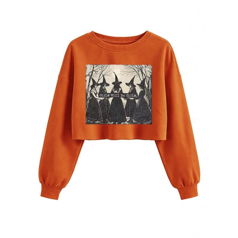 Girls Will Be Cropped Hoodie Women Casual Fashion Printed Round Neck Sweatshirt