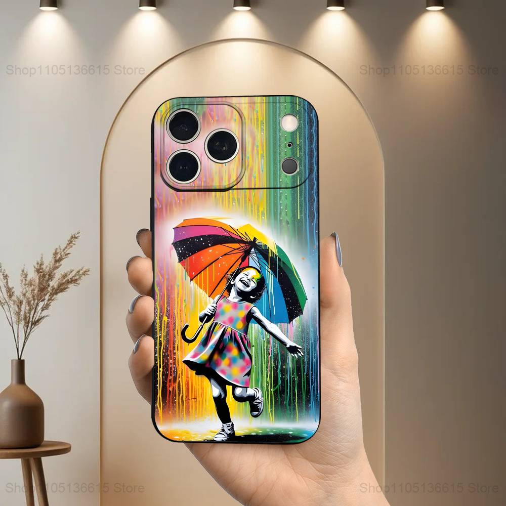 Граффити Арт B-Banksy S-Street Чехол Для iPhone 12,14,15,16,17,13,11,X,Mini,Plus,Pro Max,8,7,XR,SE,XS,Мягкий Силикон Черный