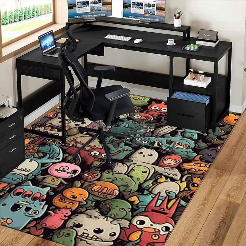 1pc Anime Cartoon Design Office Chair Mat - Cute Monsters and Creatures Decorative Rug for Home, Office, Living Room, Bedroom, Game Room - Non-Slip Ca