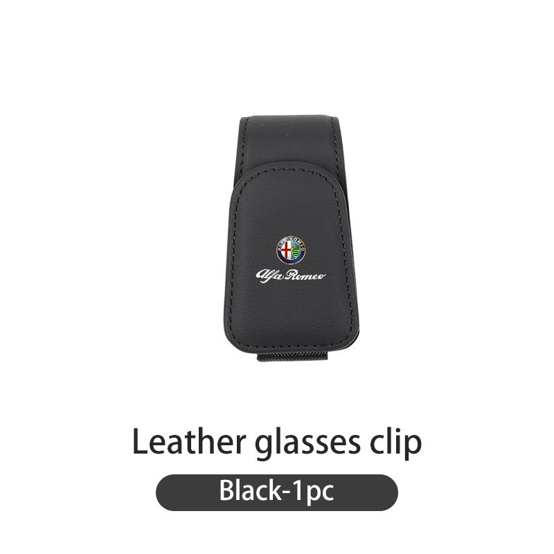1Pc Car Specific Glasses Clip Leather Ticket Holder Sticker For Alfa Romeo 159 Giulietta Giulia 147 Mito 156 166 GT Stelvio F1XS7