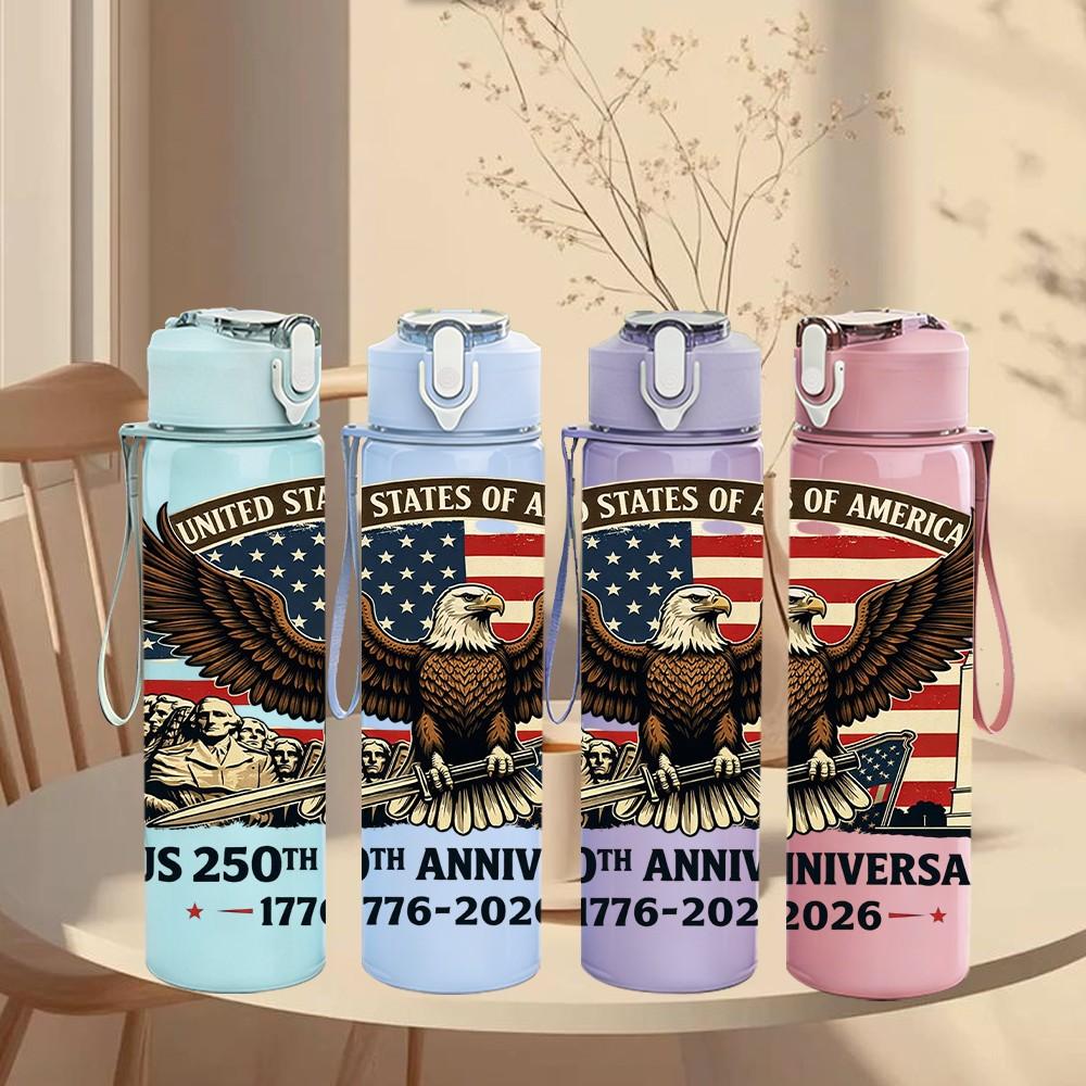 1PC US 250th Anniversary Eagle Flag Print 750ml Color Plastic Sports Water Bottle Leakproof Flip Straw Lid Suitable for Sports Office Home Use