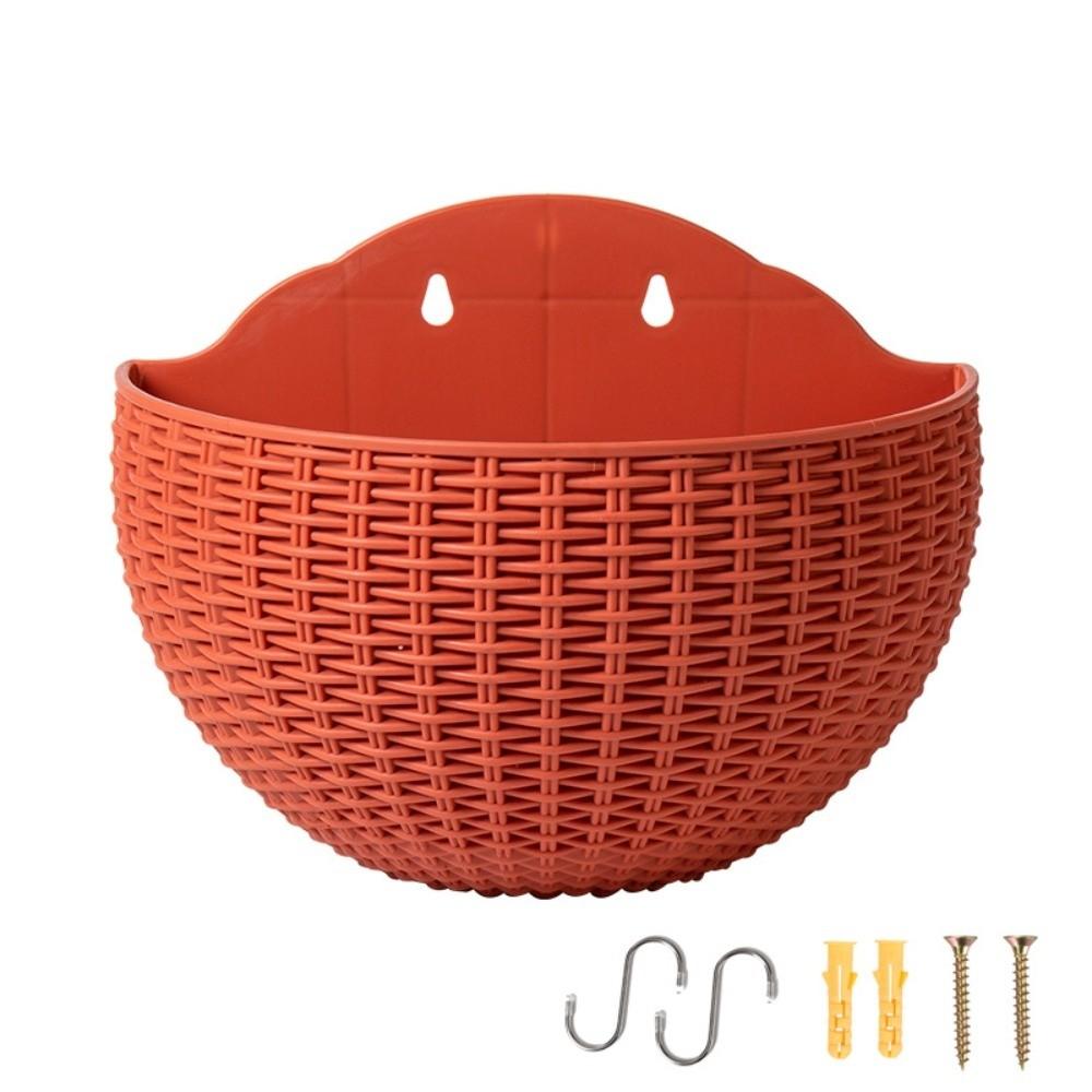 Plastic Rattan Weaving Hanging Flowerpot Half Round Over Fence Planter Wall Flower Pot Flower Shop