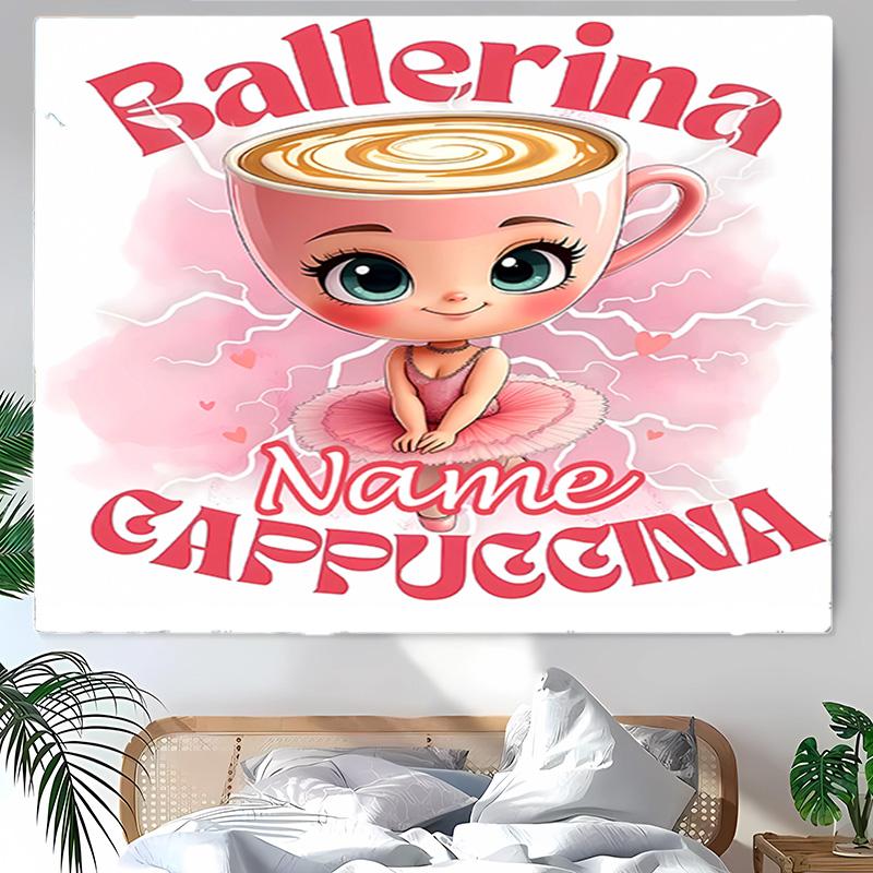 Personalized Ballerina Capuchina Background Tapestry,Custom Name Birthday Party,Multifunctional Wall Decoration for Home Decor,Various Occasions