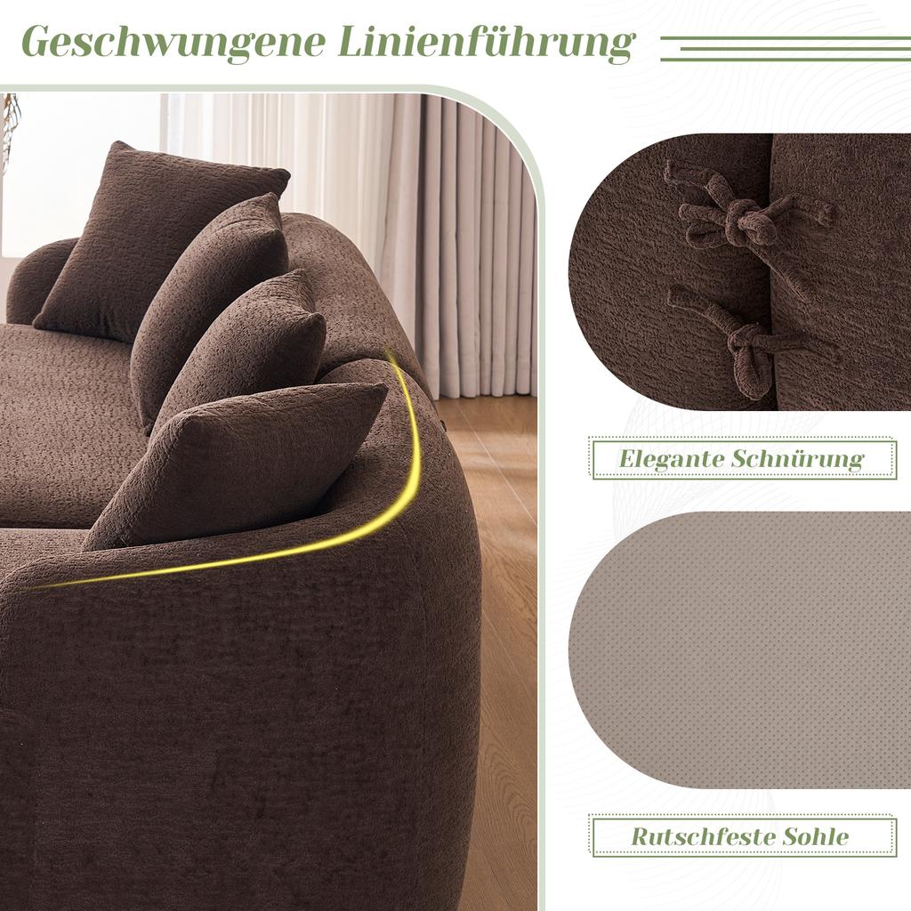 Modular, Curved Sofa – Left Chaise Longue + 2-Seater, L-Shaped, Chenille Cover, Assembly-Free, Stylish for Living Room, Apartment & Office – Brown