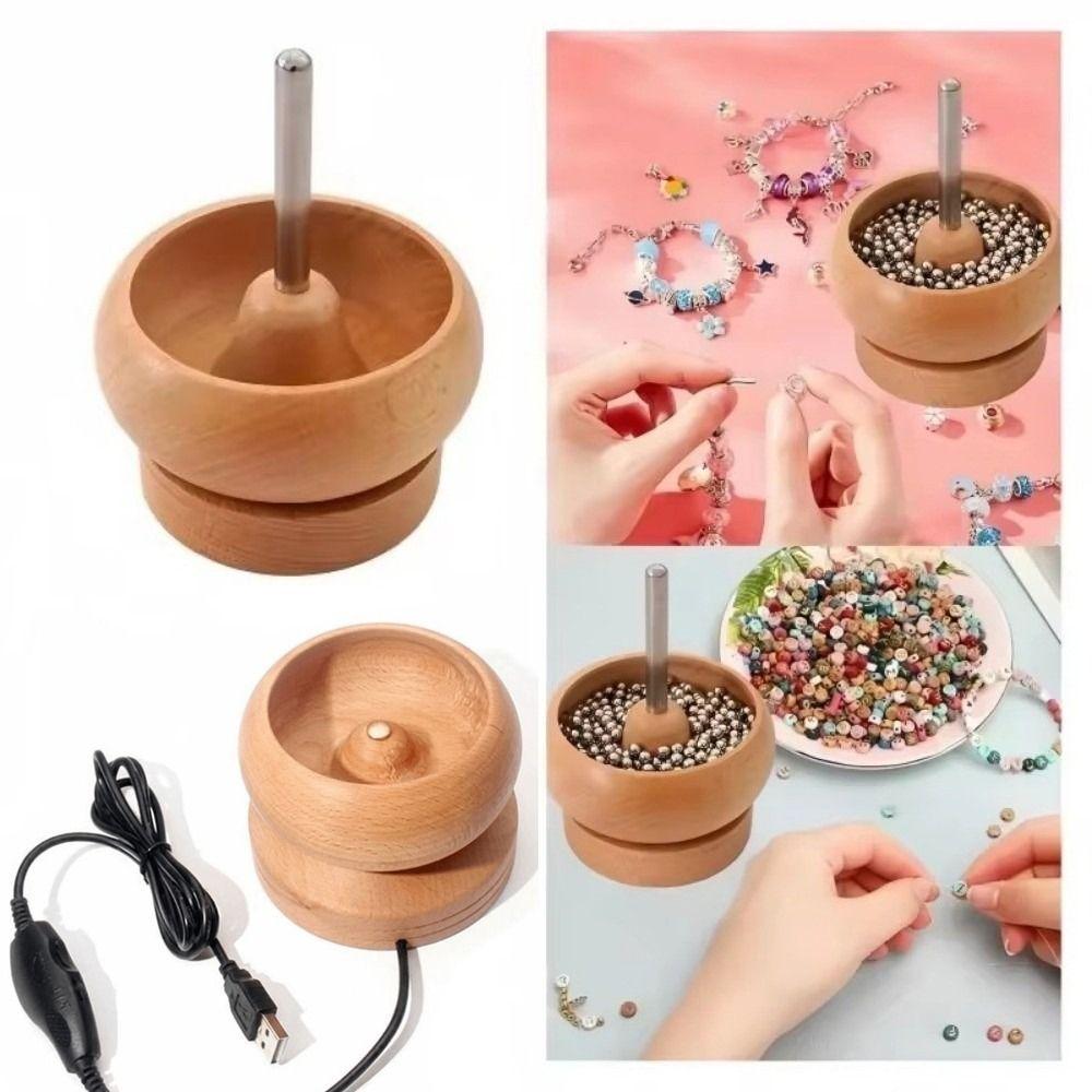 Solid Wood Electric Spinning Bead Bowl Easy Rotation Bead Loader Spinner Jewelry Making