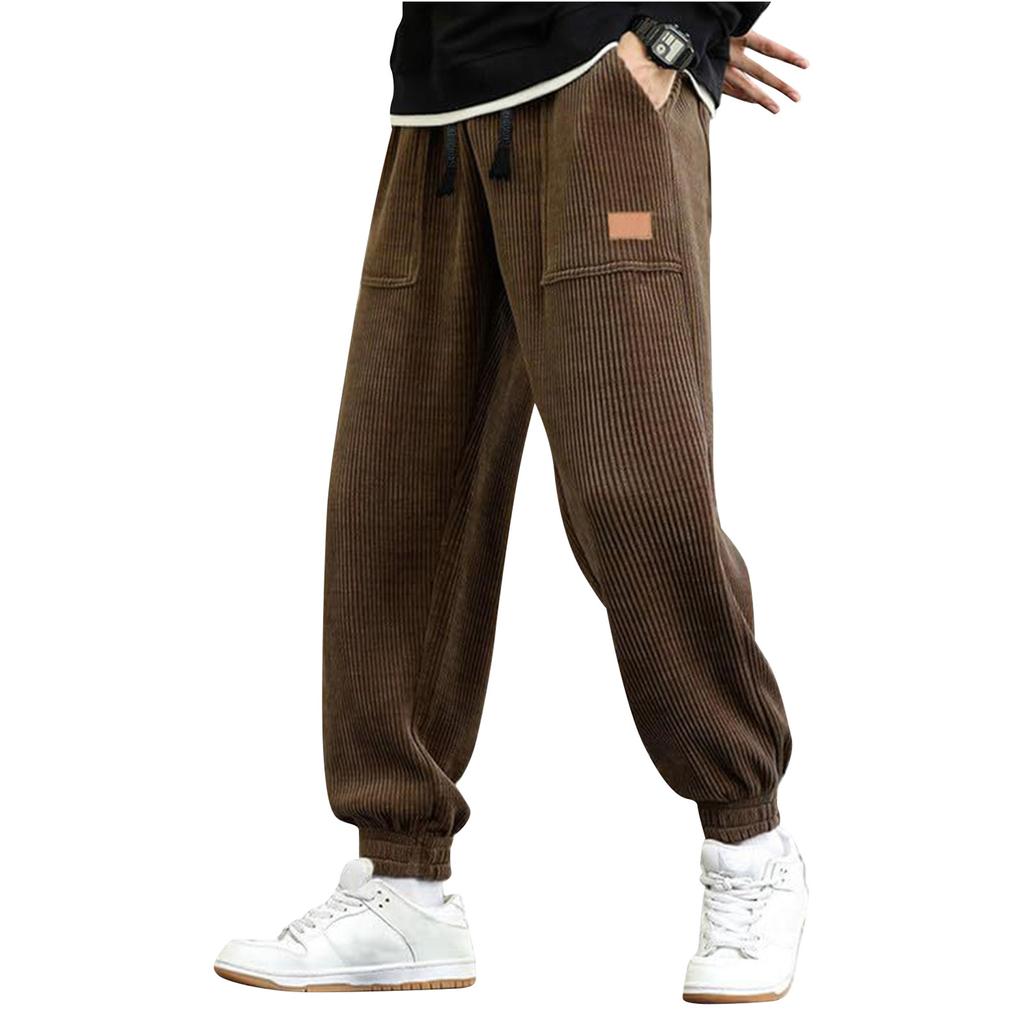 Мужские спортивные брюки, повседневные рабочие брюки, брюки с эластичным поясом на шнурке