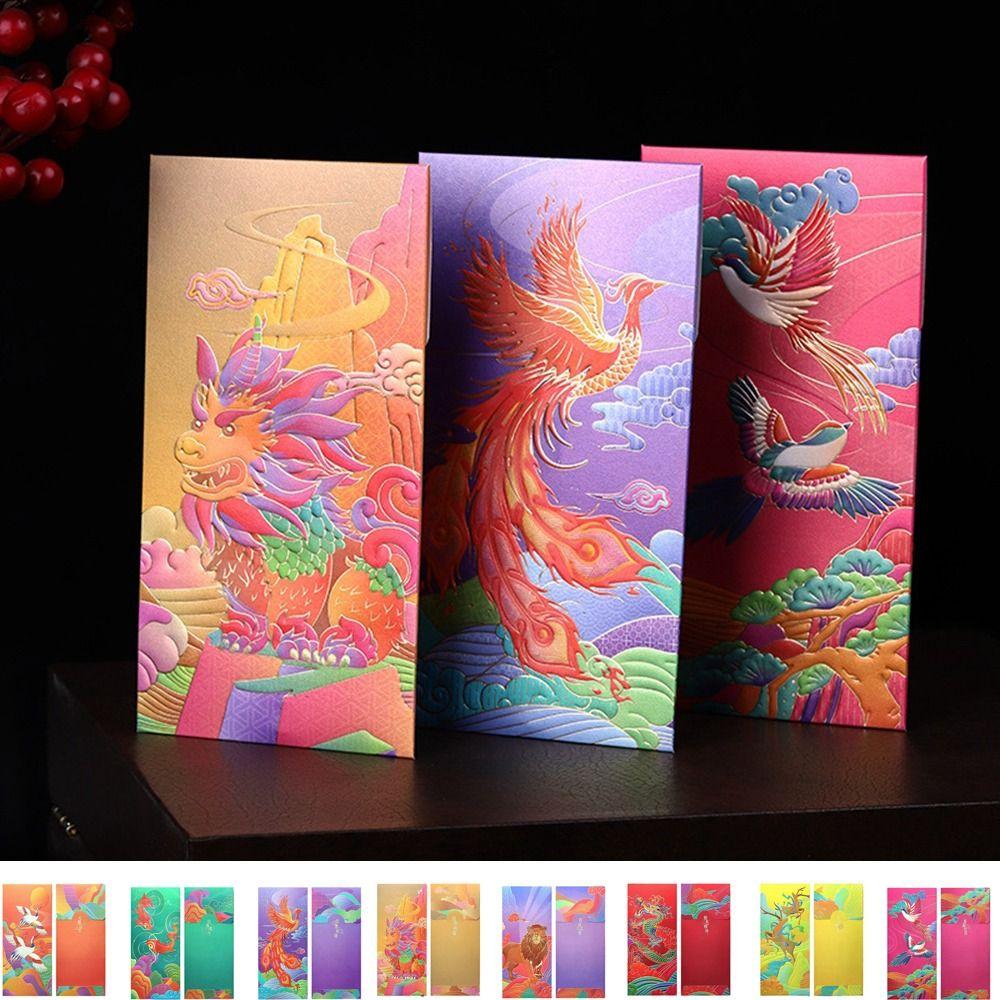 6Pcs Paper Traditional Red Pocket Chinese Style Lucky Money Pouch Cute Chinese Red Envelope  Wedding