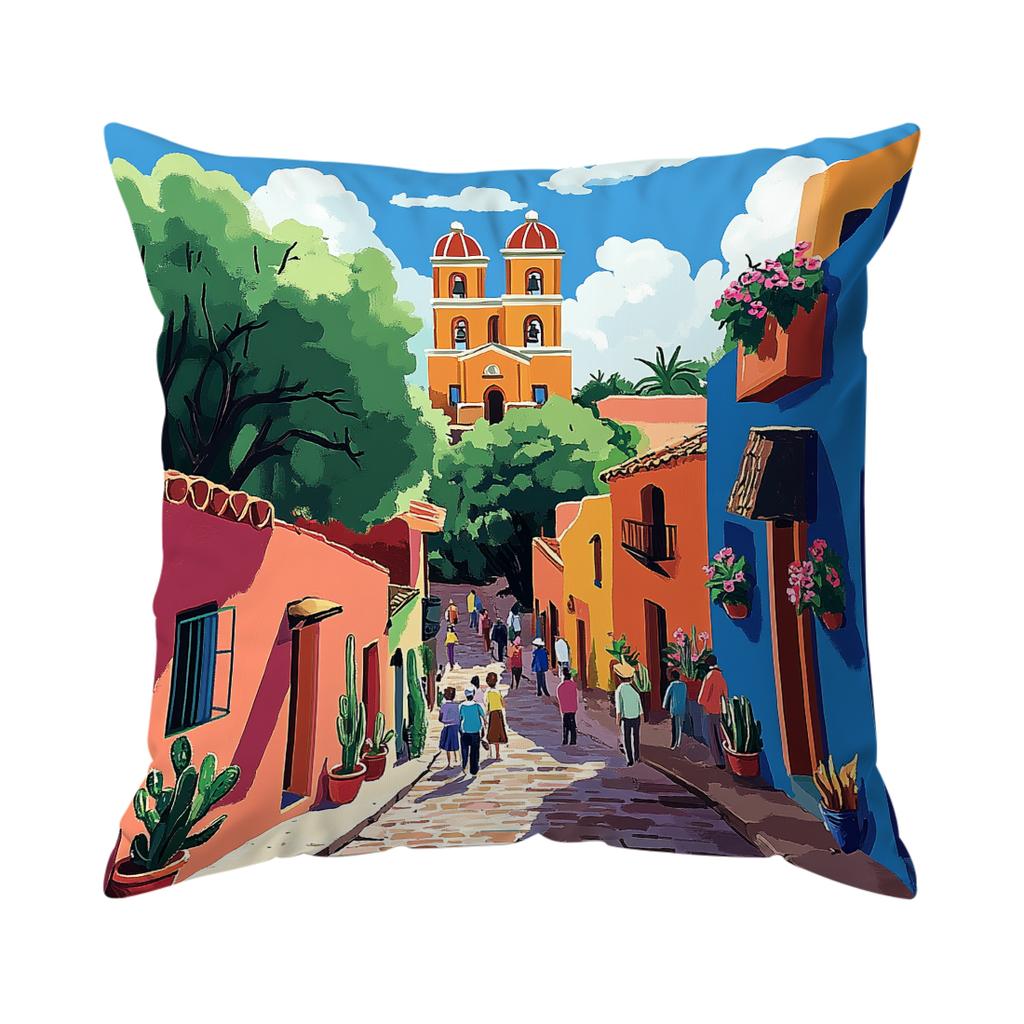 Pcs Mexican Town Singlesided Printed Pillowcase Cushion Coversuitable For Living Roombedroomcar Decoration