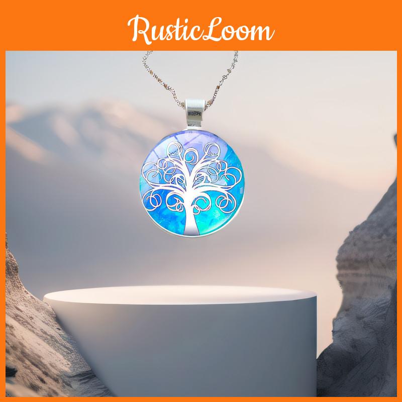 Timeless Classic Tree Pattern Pendant Necklace Featuring A Stunning Glass Cabochon Design