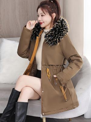 Пальто-парка с капюшоном и пушистой отделкой на молнии, повседневное пальто с завязками на талии и длинными рукавами, карманами для зимы, женская одежда