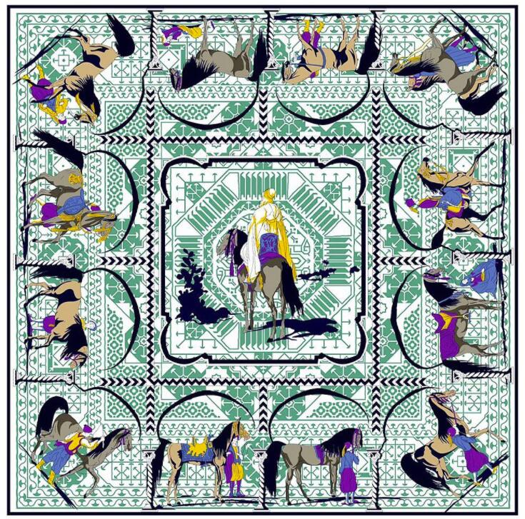 New Luxury Brand Design Sago Cycas Palm Tree Winter Square Scarf 130cm Twill Silk Scarf Women Kerchief Scarves For Ladies