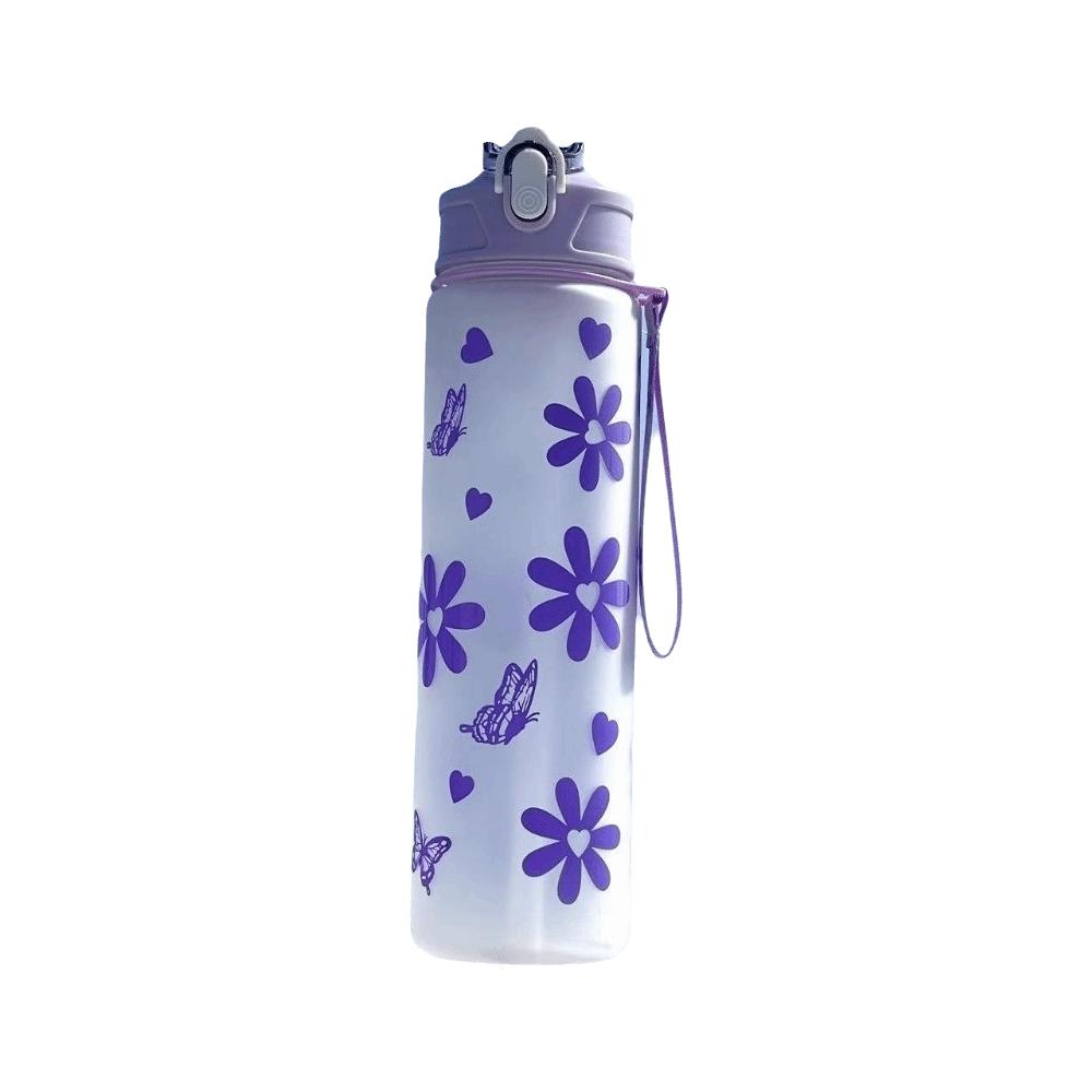800ML Sports Water Bottle Bow Flower Printed Water Cup Trendy Straw Cup Gym