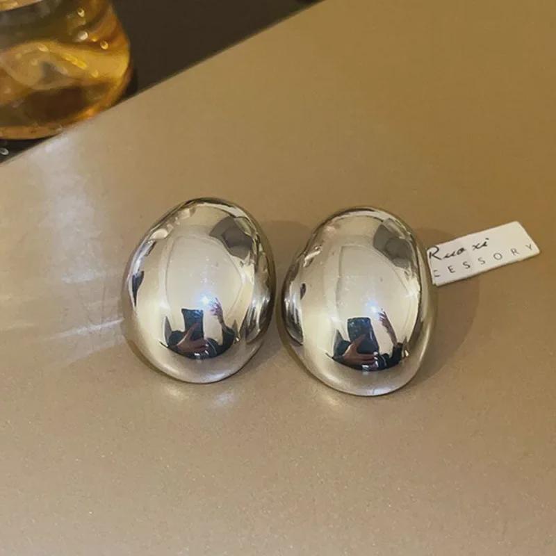 Modern Irregular Oval Metal Earrings for Women – Trendy European & American Style