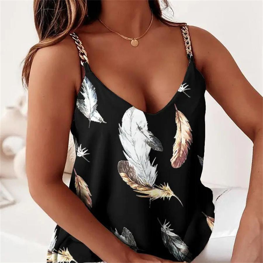 Summer Sleeveless Chain Strap Camis Printed Tank Top for Women