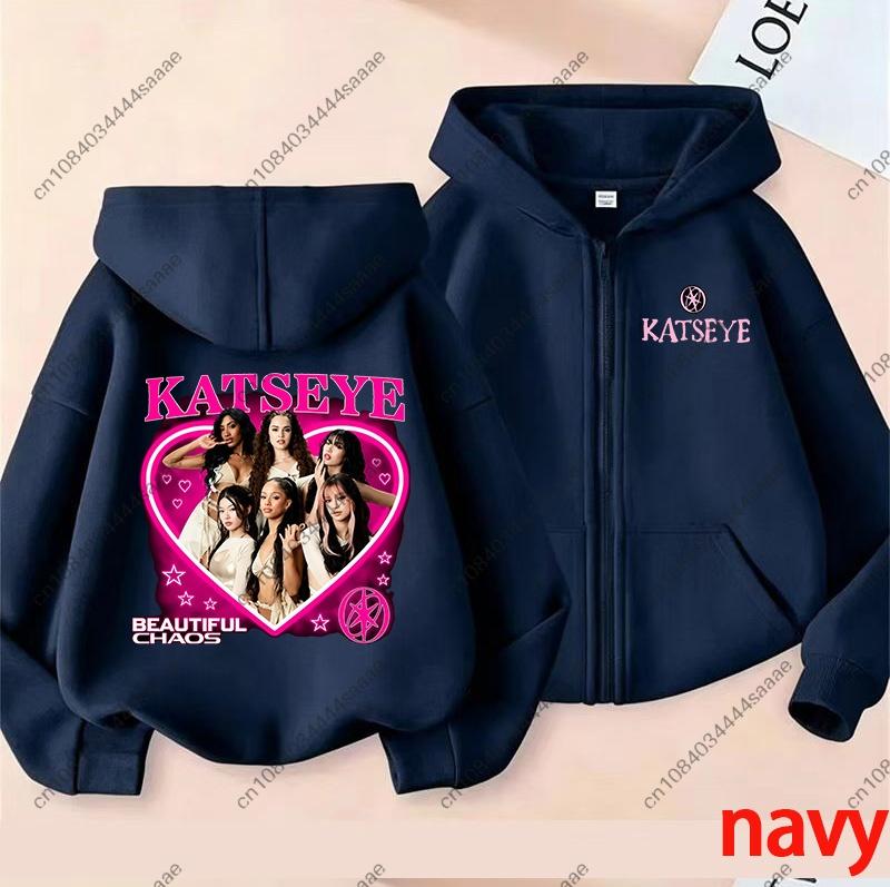 Детские толстовки на молнии Kpop с принтом Katseye Худи Детская одежда Детские повседневные топы для девочек и мальчиков Толстовка на молнии с капюшоном Streetwear