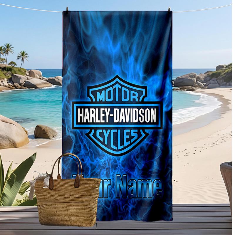 Harley-Davidson Custom Beach Towel, Print Your Name Text Lightweight Absorbent Towel for Swimming Travel