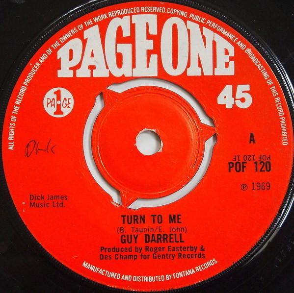 7-дюймовая пластинка GUY DARRELL - Turn To Me POF120 Страница 1 1969 Великобритания Рок Б/у