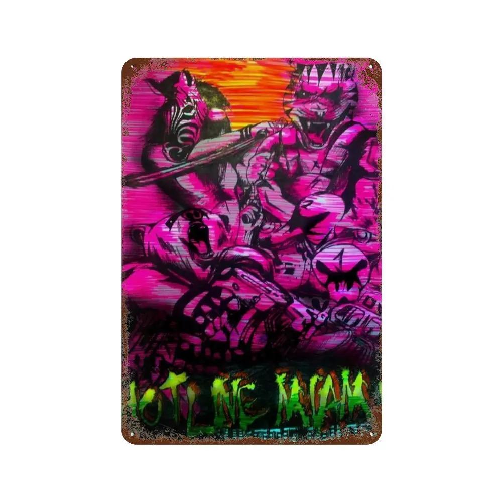 Постер Hotline Miami Горячие Классические Постеры Приключенческой Игры и Металлическая Жестяная Табличка Настенное Искусство Декорация Табличка Мужская Пещера Домашний Декор студия