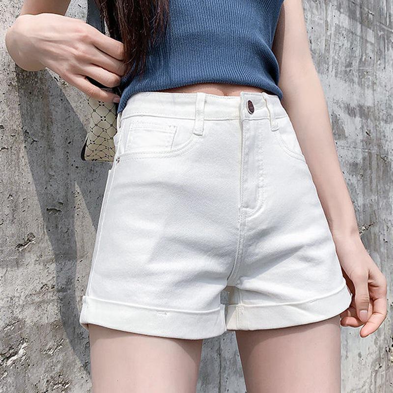 Летние шорты А-силуэта из белого денима с высокой талией 2021 года для женщин – свободный, облегающий крой