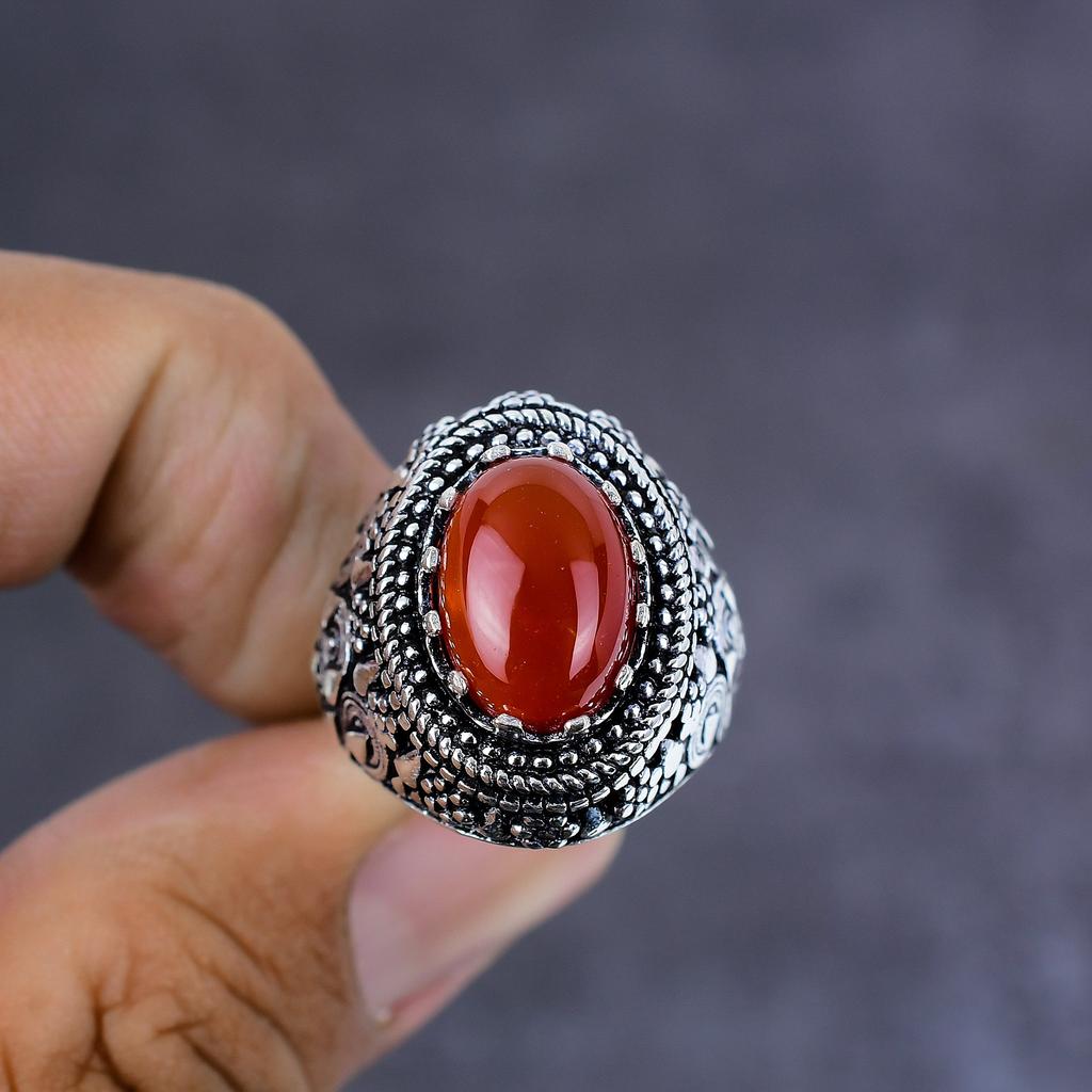 Кольцо из стерлингового серебра 925 пробы ручной работы с оранжевым сердоликом, размер 8, подарок для нее y3N54