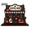 Fall Kitchen Countertop Ornaments Wooden Halloween Coffee Bar Sign, Harvest Tabletop Decor Plaque with Pumpkin Gift for Lovers Ghost Cat, Retro