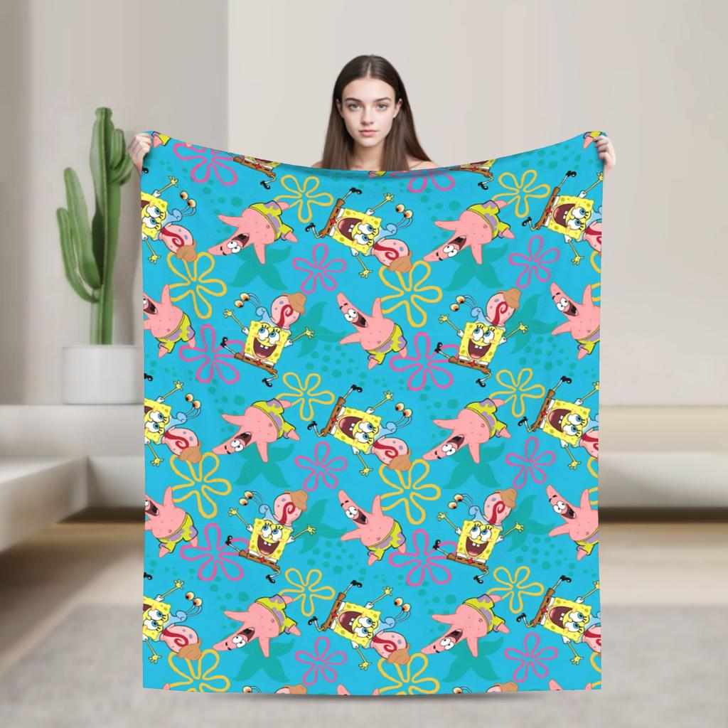 SpongeBob SquarePants Cartoon Blankets Squidward Flannel Funny Breathable Throw Blanket for Chair Covering Sofa Textile Decor