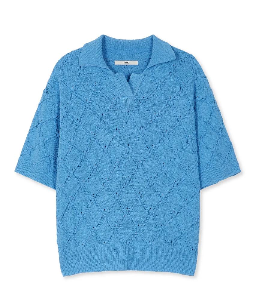 MMIC Inhale Collar Punching Half Knit Cotton Boucle_Blue
