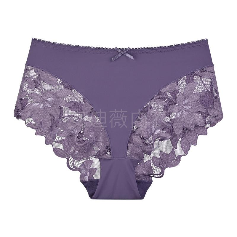 Women Mid Waist Large Size Solid Lace Mesh Patchwork Sexy Breathable Hip Lifting Panties