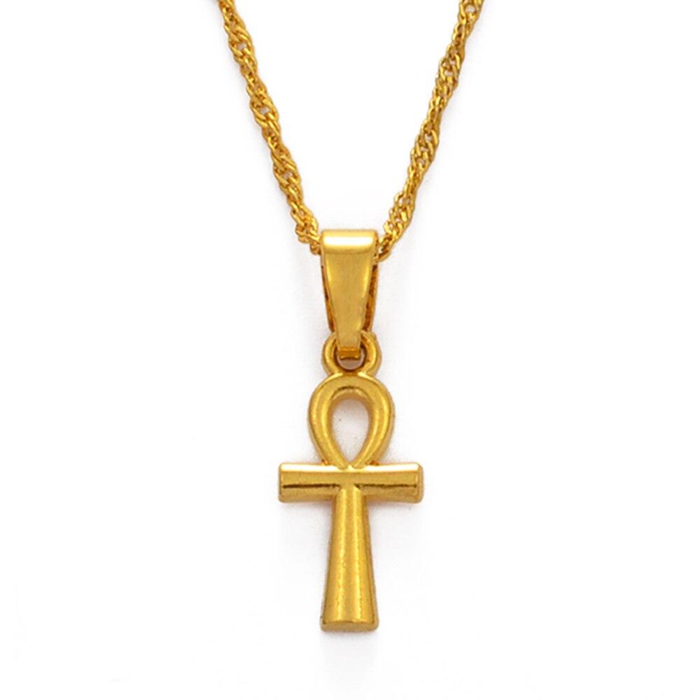 Anniyo Ankh Pendant Necklace Women Girls Gold Color African Egyptian Cross Charms Jewelry Egypt Hieroglyphs,Crux Ansata #229806