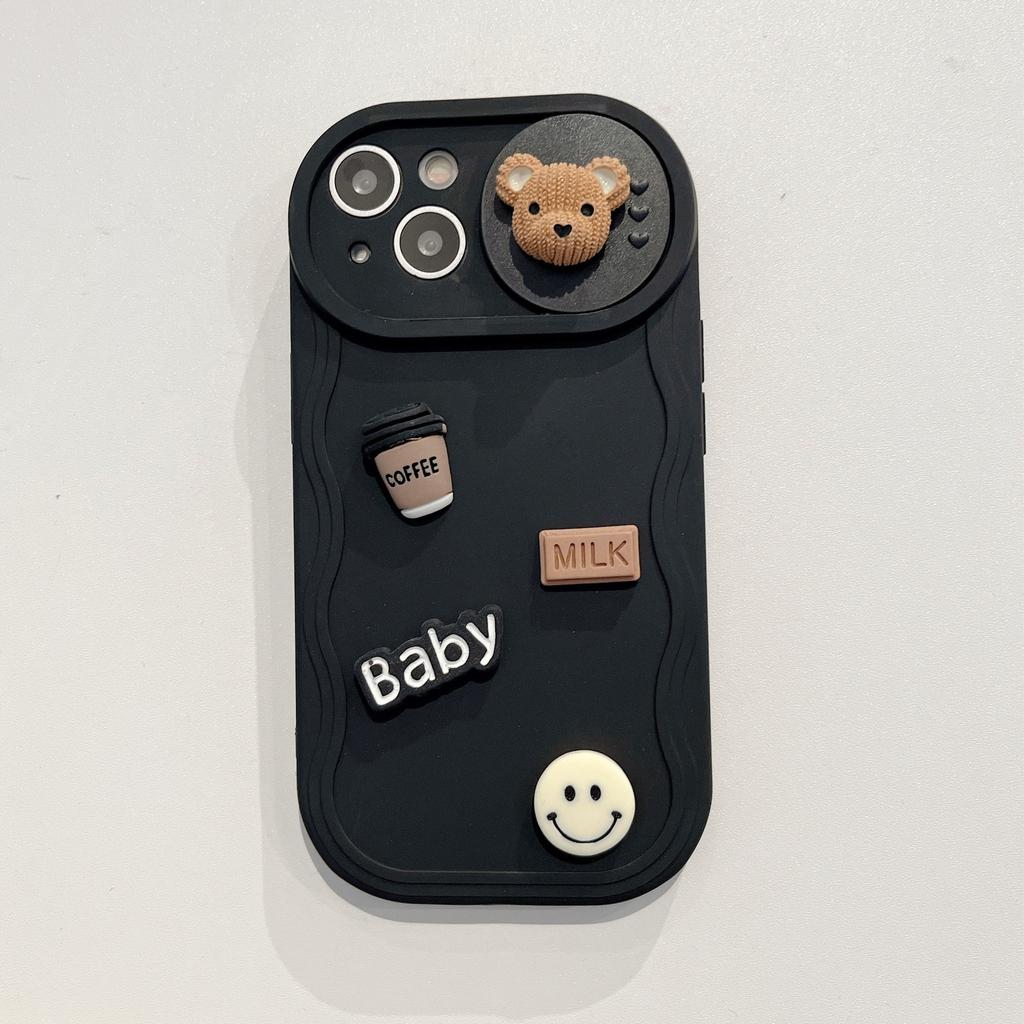 Applicable To IPhone15PRO Mobile Phone Case Coffee Bear Wave Push Window Apple 16 Protective Cover 14 Soft Shell 12