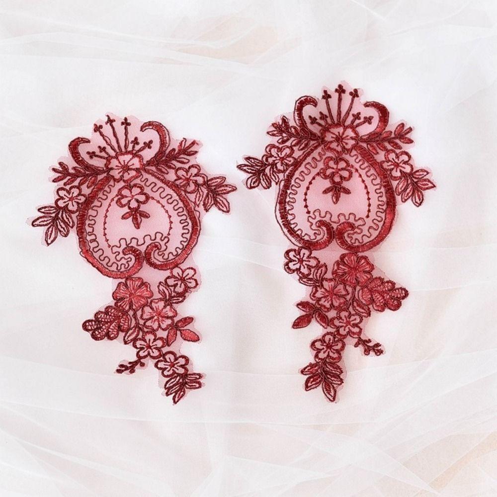2pcs Floral Design Lace Applique Patch Organza Fabric DIY Sewing Lace Accessories Quilting