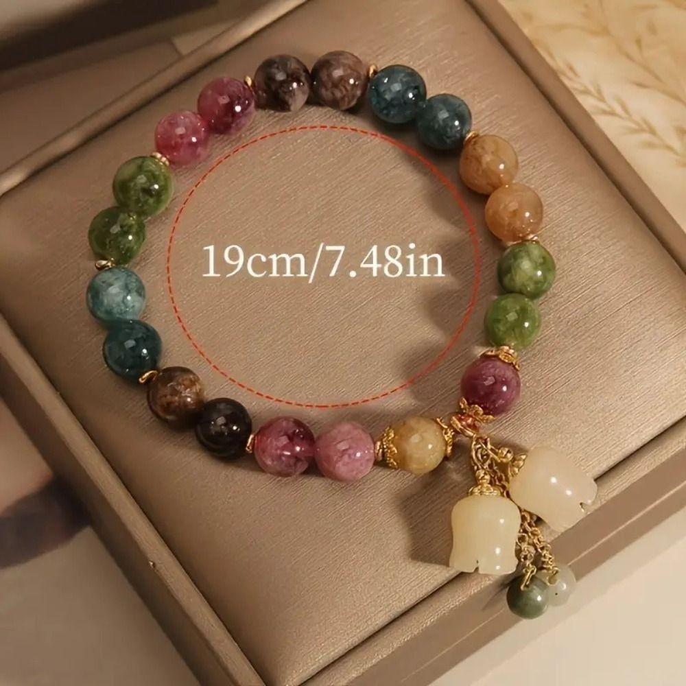 Elastic Rope Orchid Flower Bracelet Tassel Women Bangle Colorful Beads Bracelet Summer