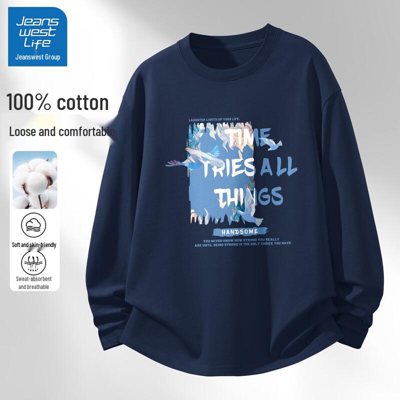 JEANSWEST LIFE Мужская футболка с длинным рукавом в американском стиле, 100% хлопок