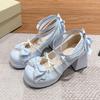Fashion Sweet Lolita Platform Chunky - Heel Pumps | Crisscross - Strap Bowknot - Embellished Tea Party Shoes