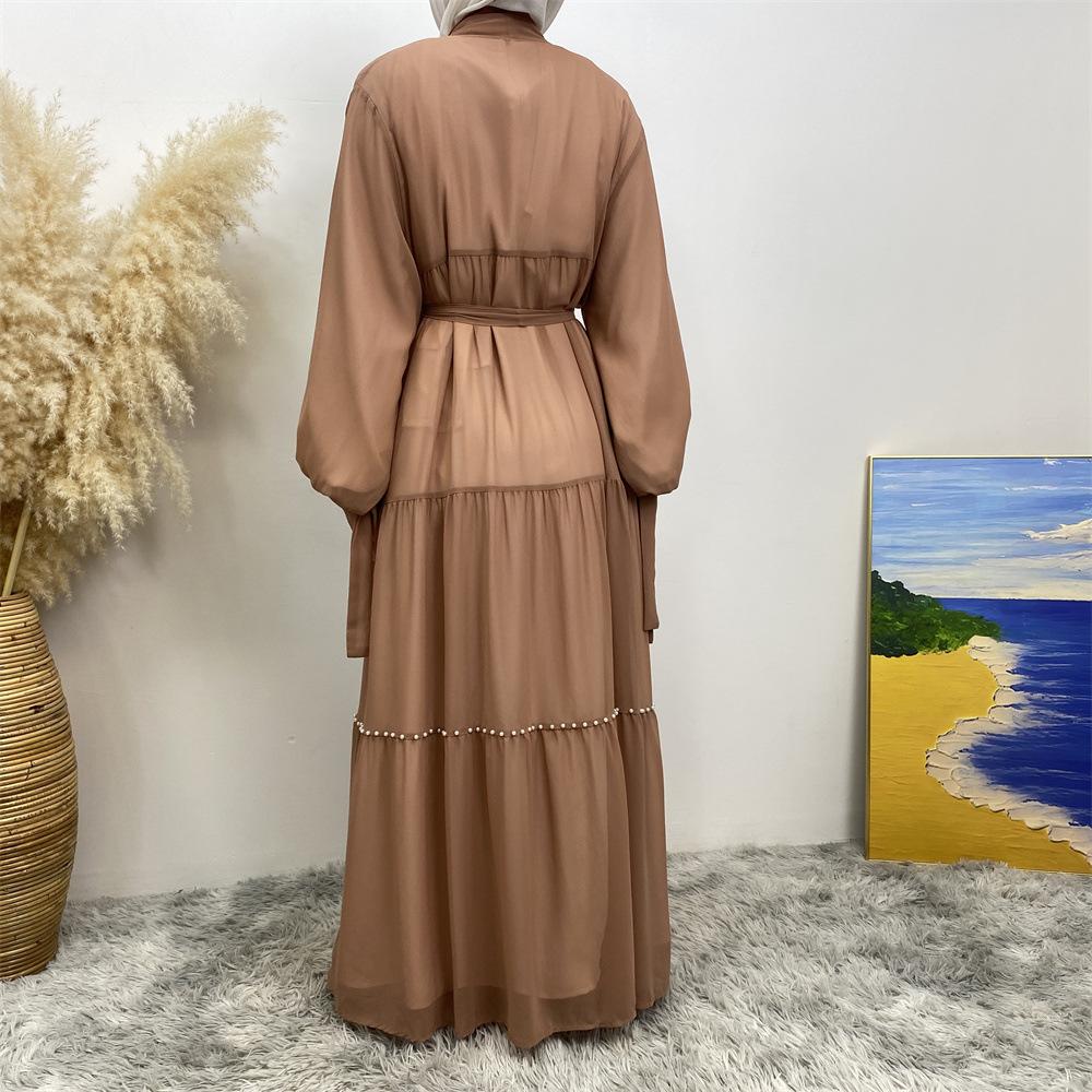 Мусульманский арабский турецкий модный элегантный шифоновый кардиган прозрачного цвета с бисером на Ближнем Востоке